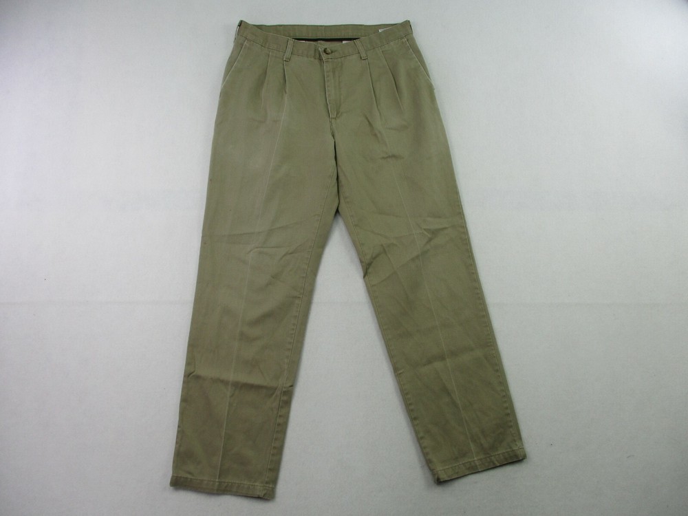 Lee Mens 34x32 Tan Pleated Straight Leg Lightweight Stretch Chino Pants G3