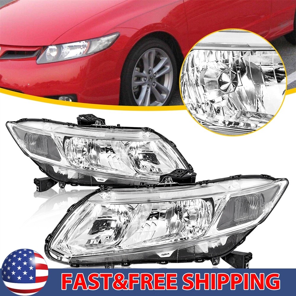 For 2012-2015 Honda Civic Sedan 12-13 Coupe Chorme Headlights Assembly Pair