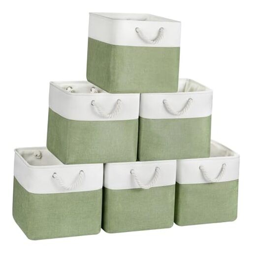 13 x 13 Inch Cube Storage Bins, 6 Pack Fabric Storage 13inX13inX13in WhiteGreen