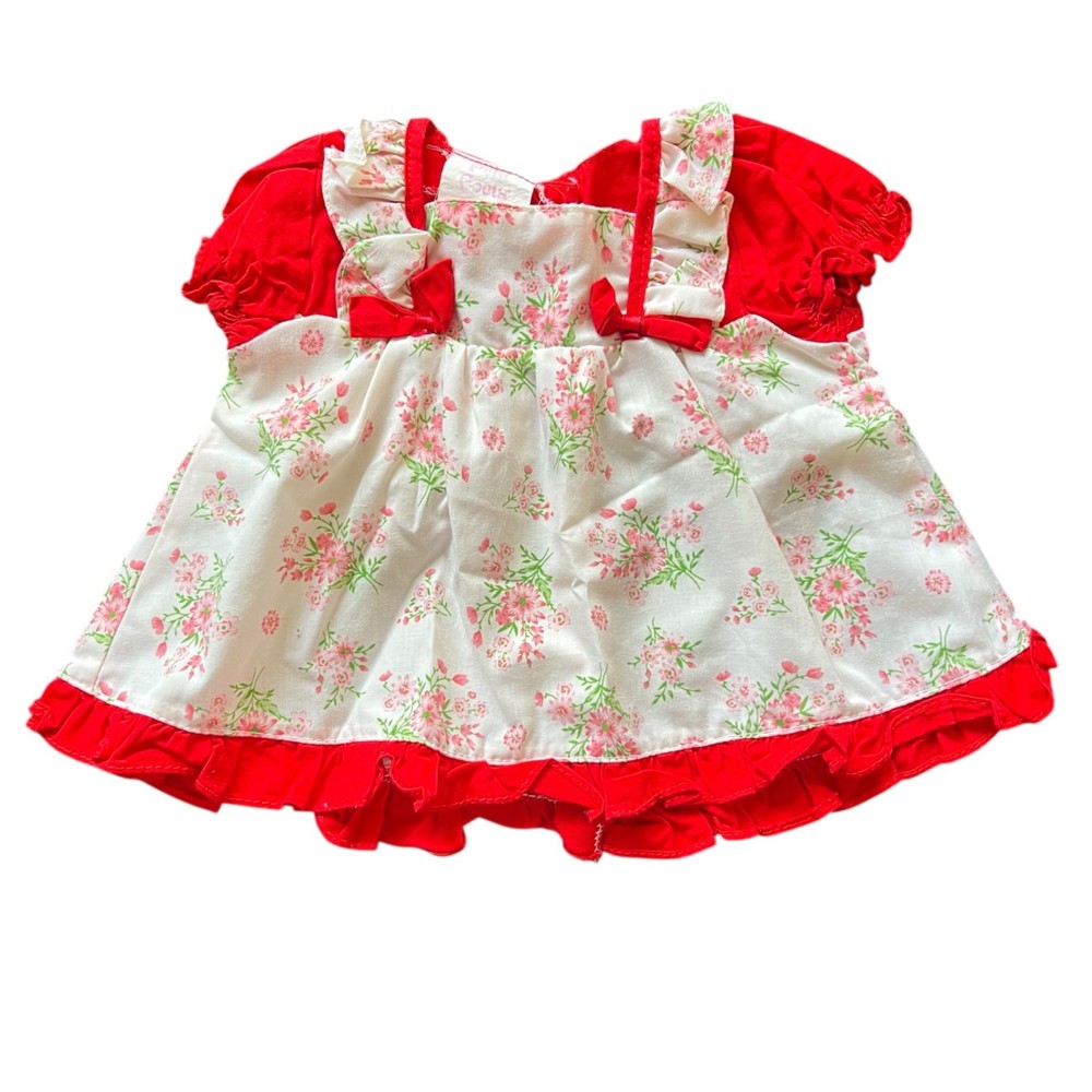 Petit Coeur Baby Floral Cottagecore Dress Red Ruffle Bow Prairie Style 0-3Months