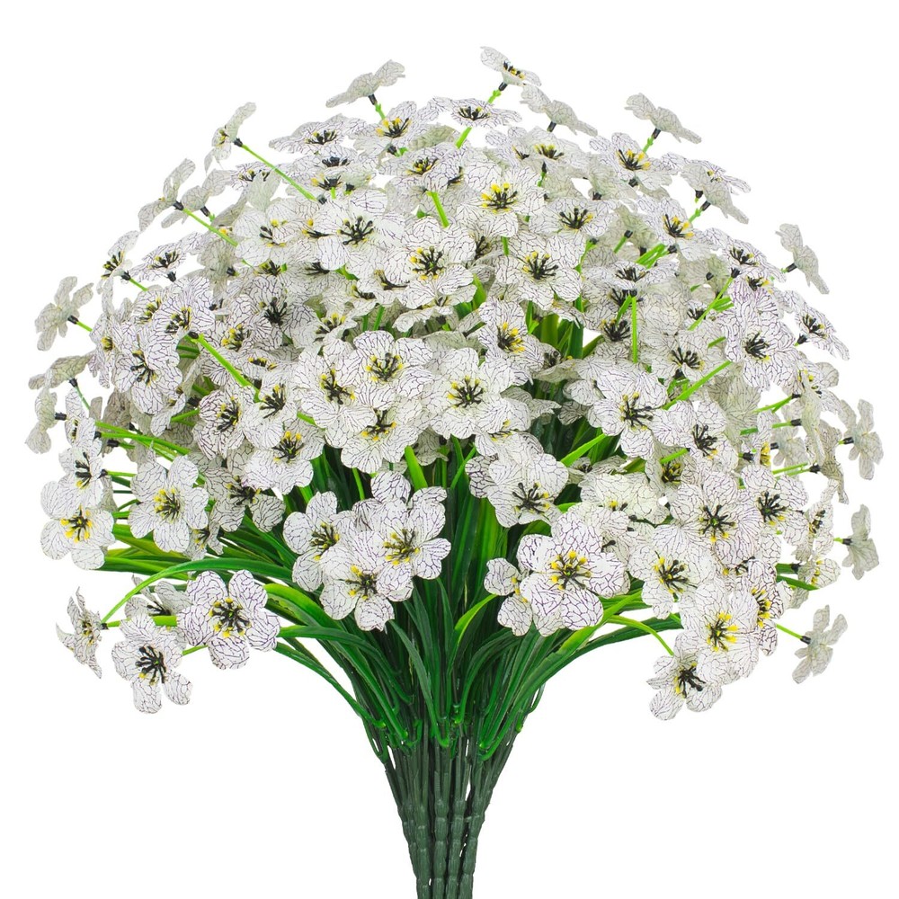 Outdoor Artificial Flowers 21 UV Resistant Bundles Fake Flower Plastic Plants...