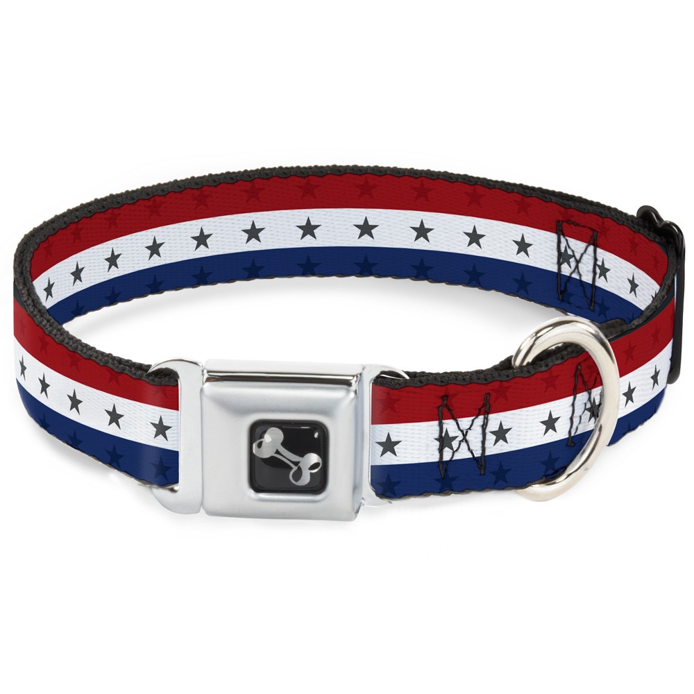 Dog Collar Bone Americana Star Stripes Red/White/Blue Large 15-24