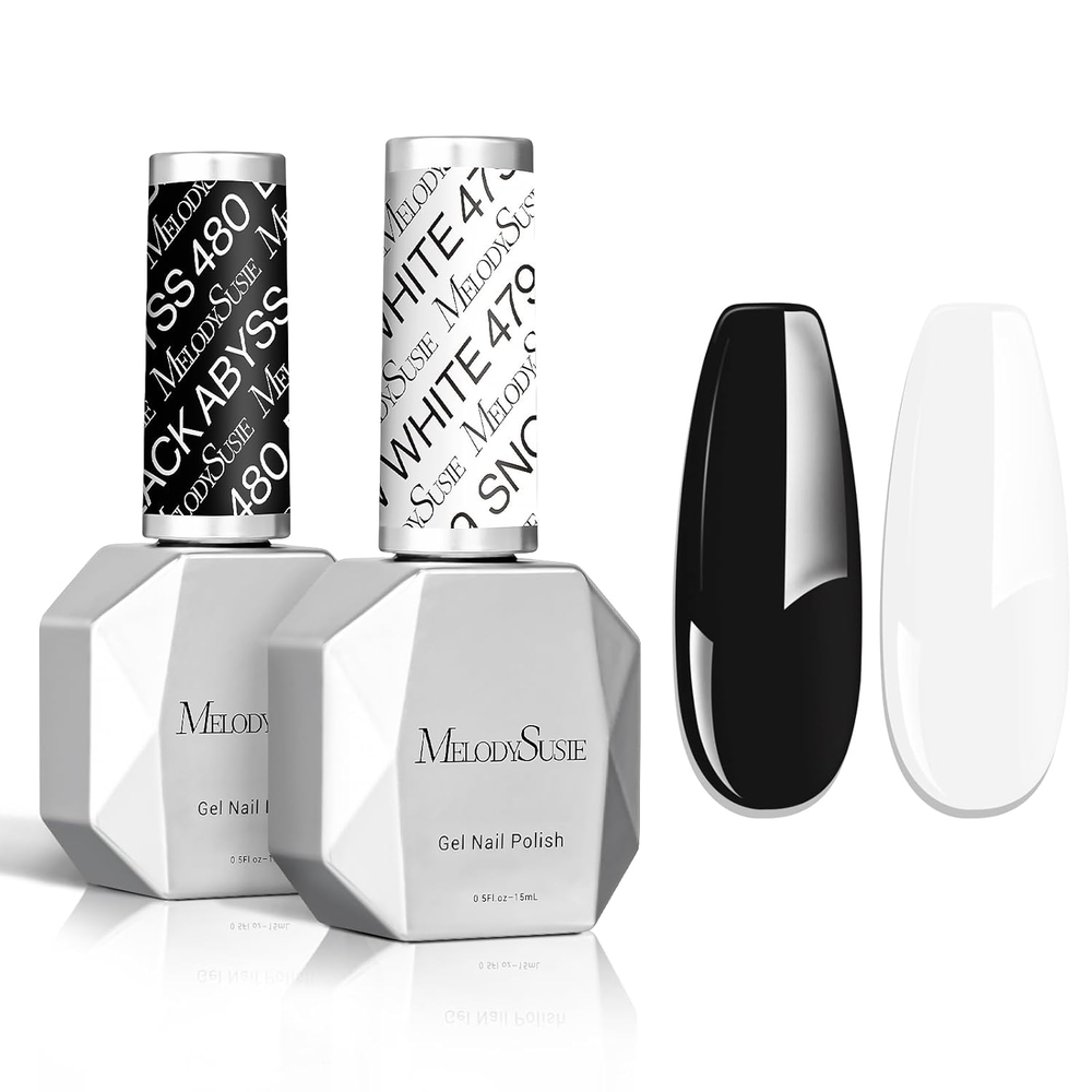 Thick Gel Nail Polish Set- 2 Pcs 15ML Black & White Gel Polish Set Soak off UV L