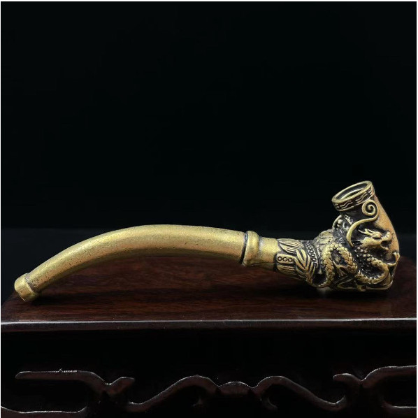 Solid Brass Vintage Dragon Phoenix Cigarette Holder Carving Pipe New