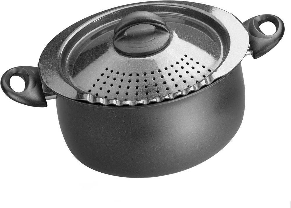5.5 Quart Pasta Pot with Strainer Lid, Charcoal – Elongated Oval Pot for Longer