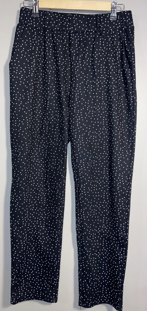 SHEIN, Black w White Dots, Pull-On Stretch Casual Ankle Pants w Pockets; Size L