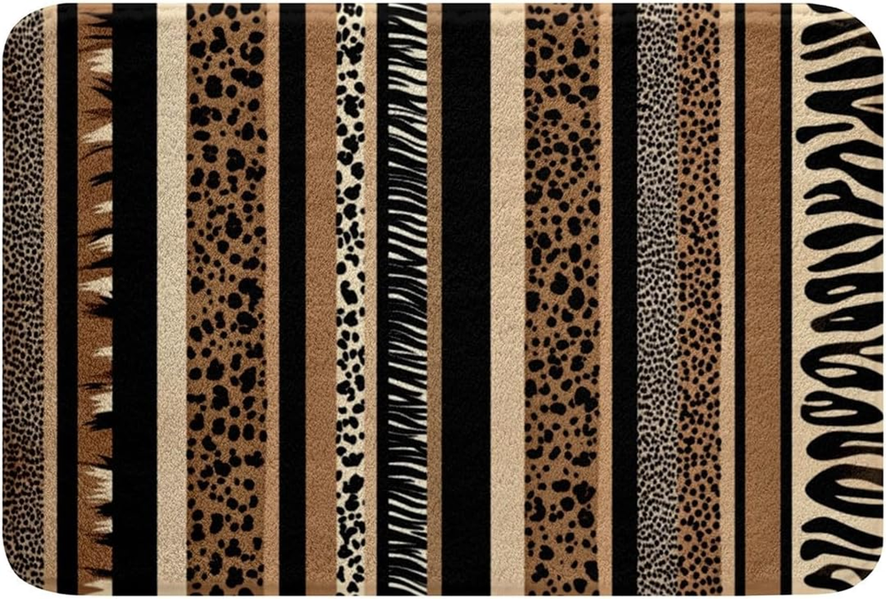 Brown Leopard Print Bath Rugs - Zebra Striped Non-Slip Bathroom Mats by Manfei