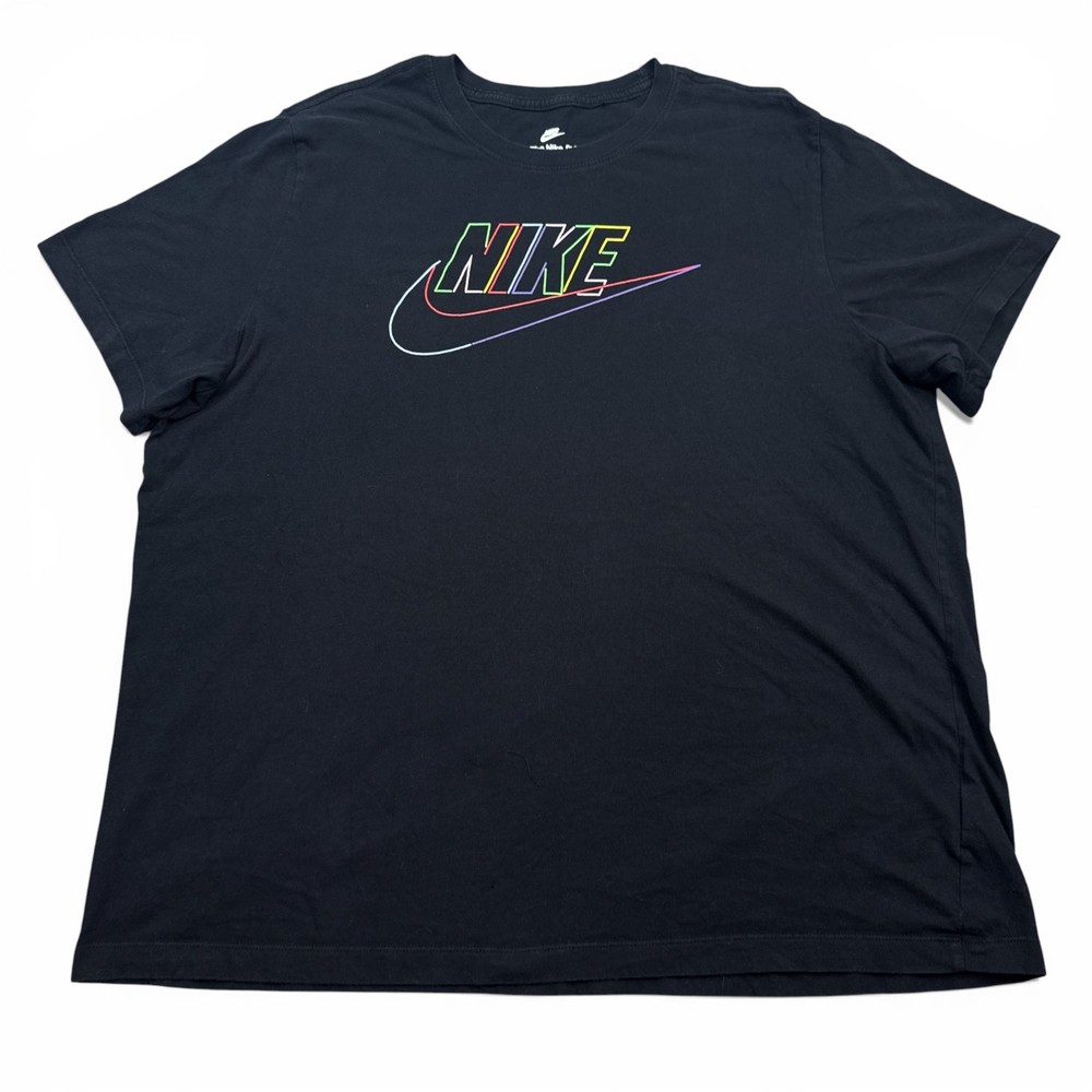 Nike Graphic T Shirt Mens Size 2XL XXL Black Center Check Swoosh Logo Cotton Tee