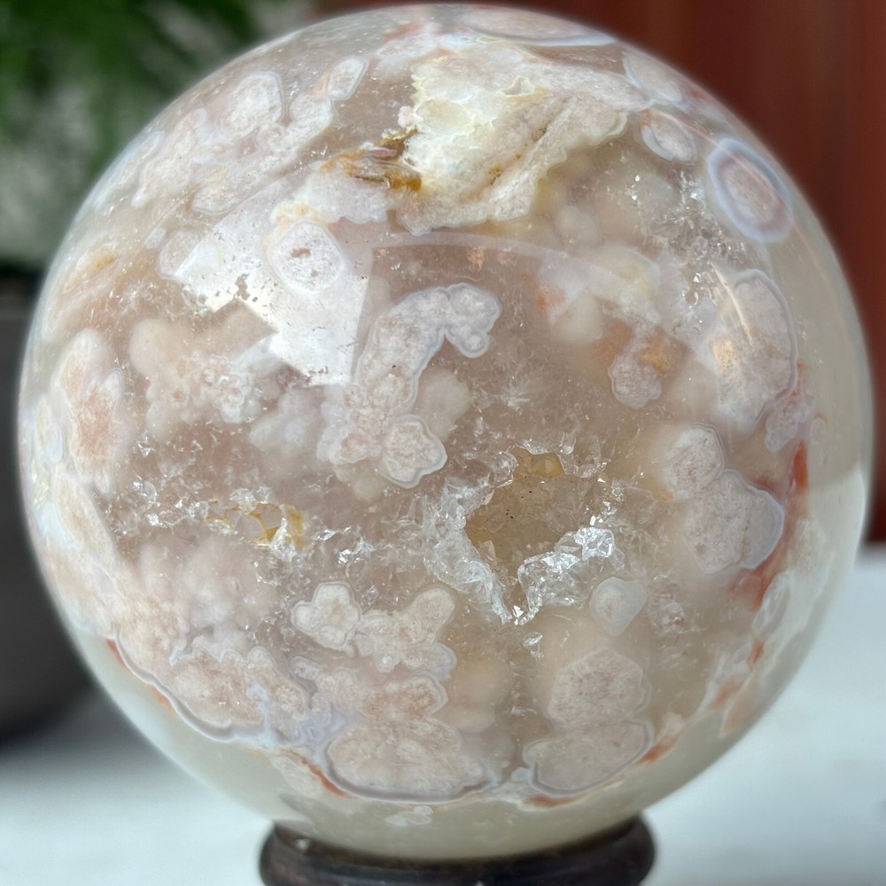 418g Natural Sakura Agate Quartz Sphere Crystal Ball Reiki Healing Decoration