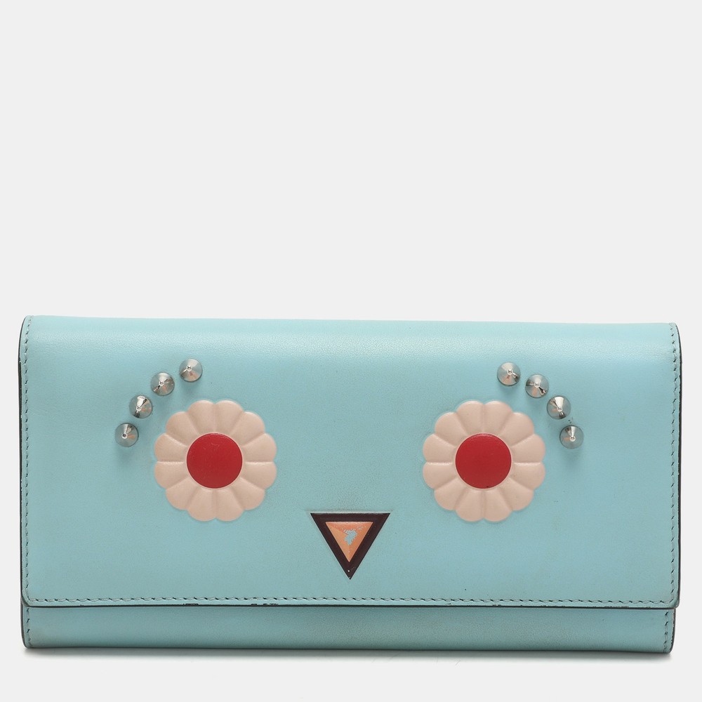 Fendi Blue Leather Embellished Wallet On Chain