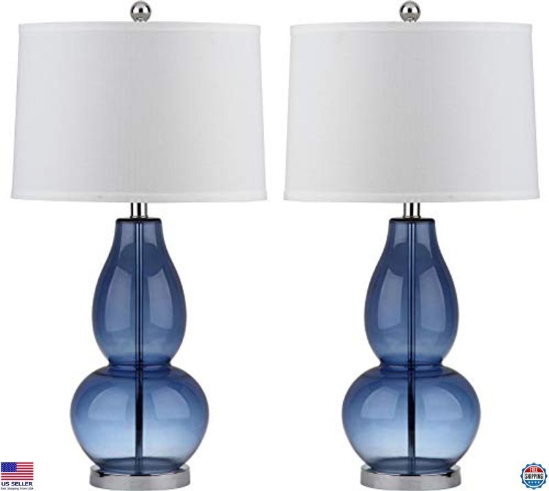 SAFAVIEH Mercurio Blue Glass Double Gourd Table Lamp Set - 29