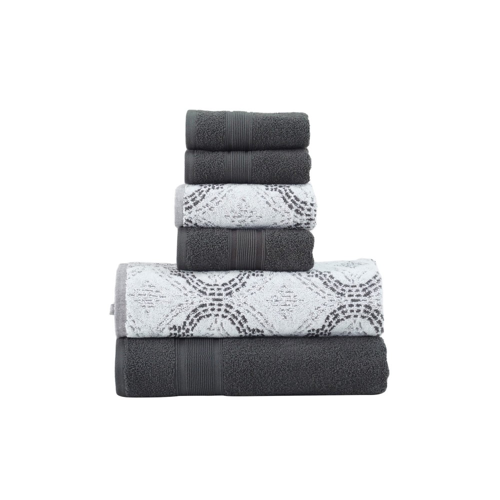 6-Piece Reversible Jacquard Cotton Towel Set – Super Absorbent & Soft
