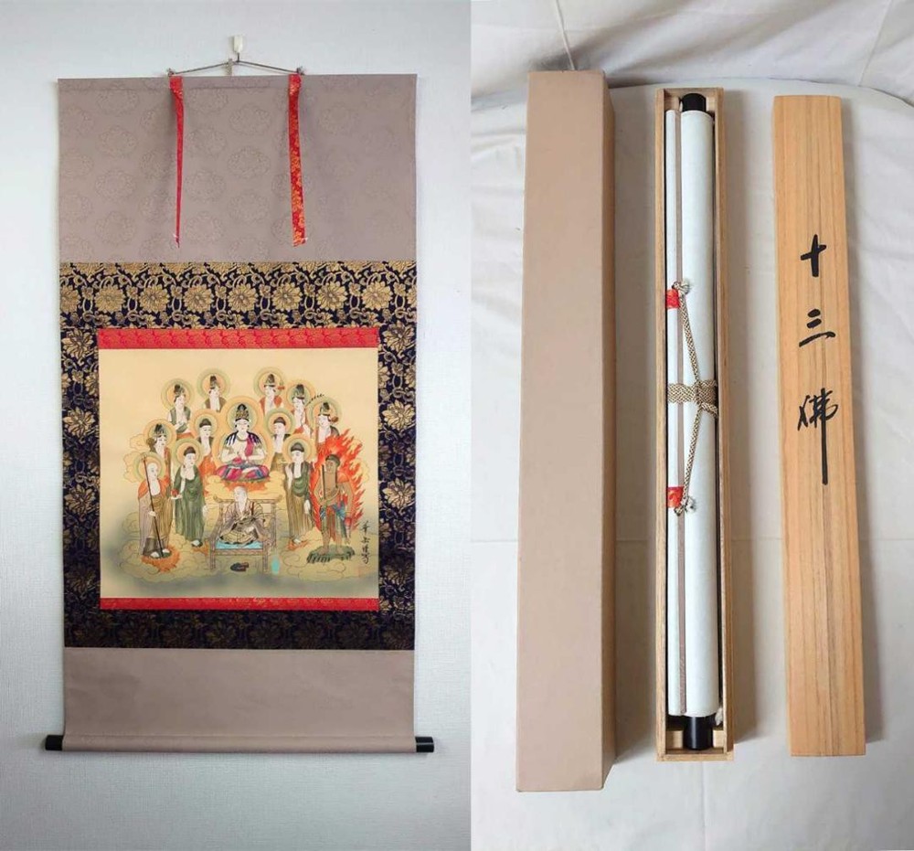 Hanging Scroll Murakami Katake 13 Buddhas Buddhist Paintings Silk With Box Good