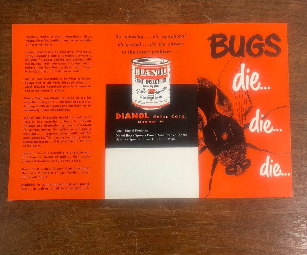 Ephemera Advertising Dianol Insecticide Die Bug Brochure Orange Black Halloween