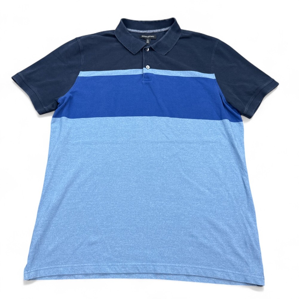 Banana Republic Polo Shirt Mens Size XL Blue Striped Casual Short Sleeve