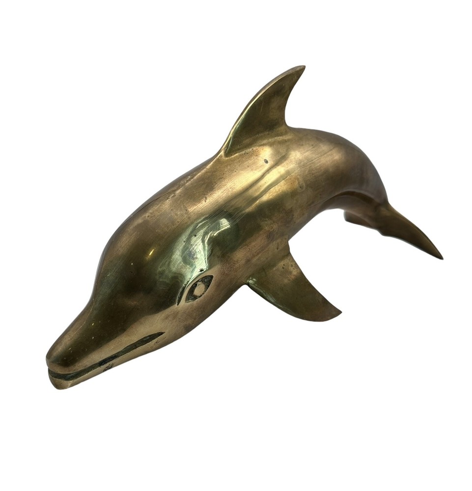 Vintage Dolphin Figurine Solid Brass Long Large Sculpture 13