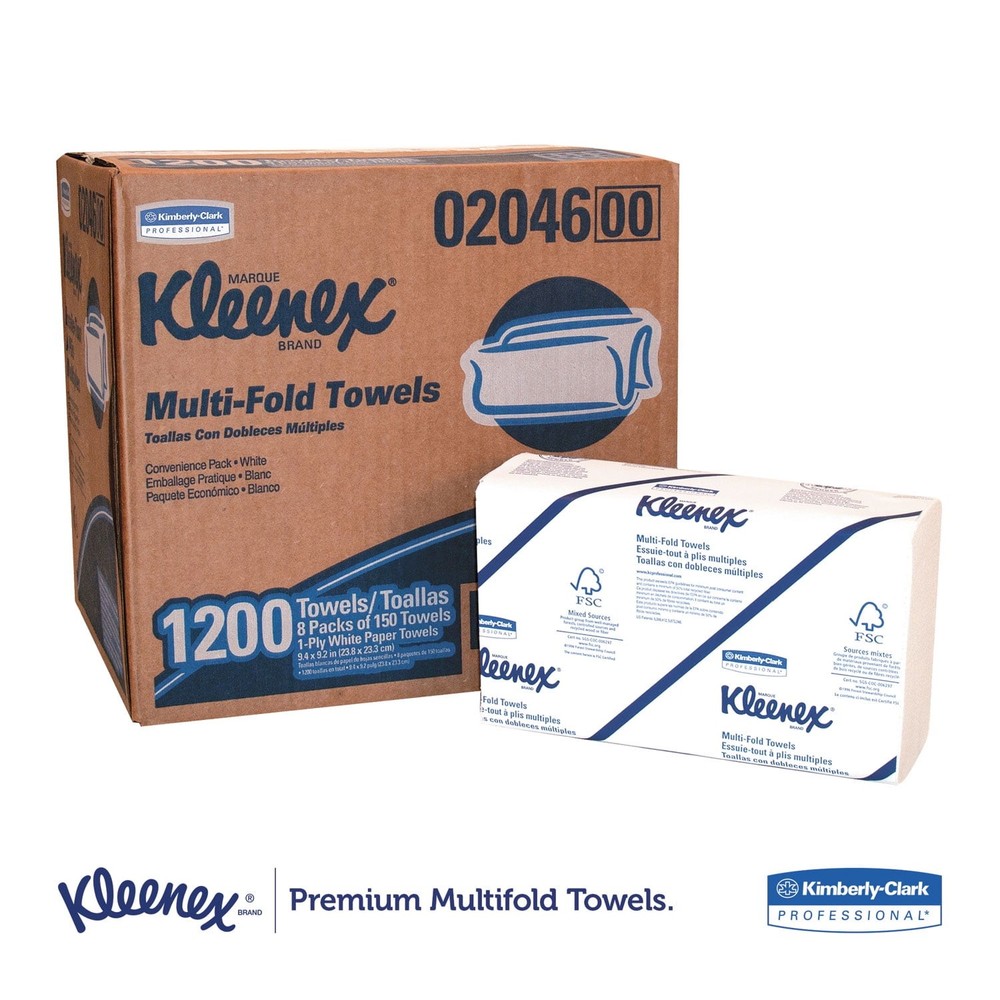 Kleenex White Multi-Fold Paper Towels 9.2x9.4 150 Sheets 8 Pack Carton