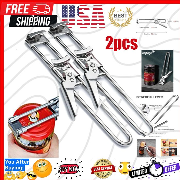 2X Adjustable Multifunctional Stainless Steel Can Opener Jar Lid Gripper Kitchen