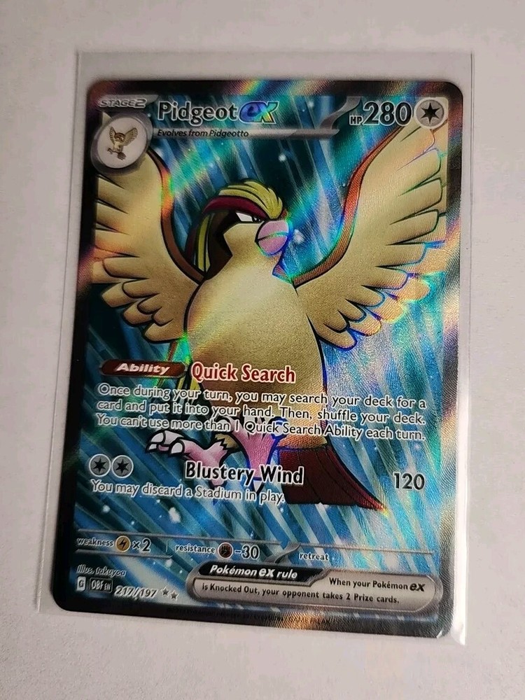 Pidgeot Ex 217/197 Full Art Ultra Rare Pokémon Obsidian Flames Near Mint
