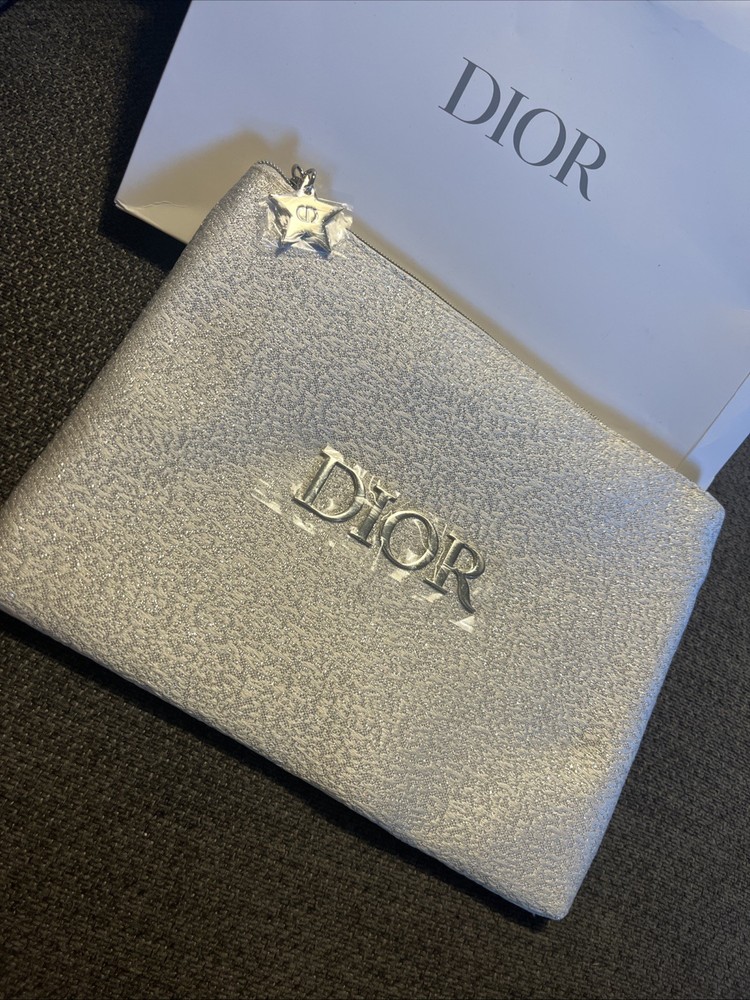 Dior Beauty Silver Clutch Makeup Bag Cosmetic Pouch 2025 Without Box