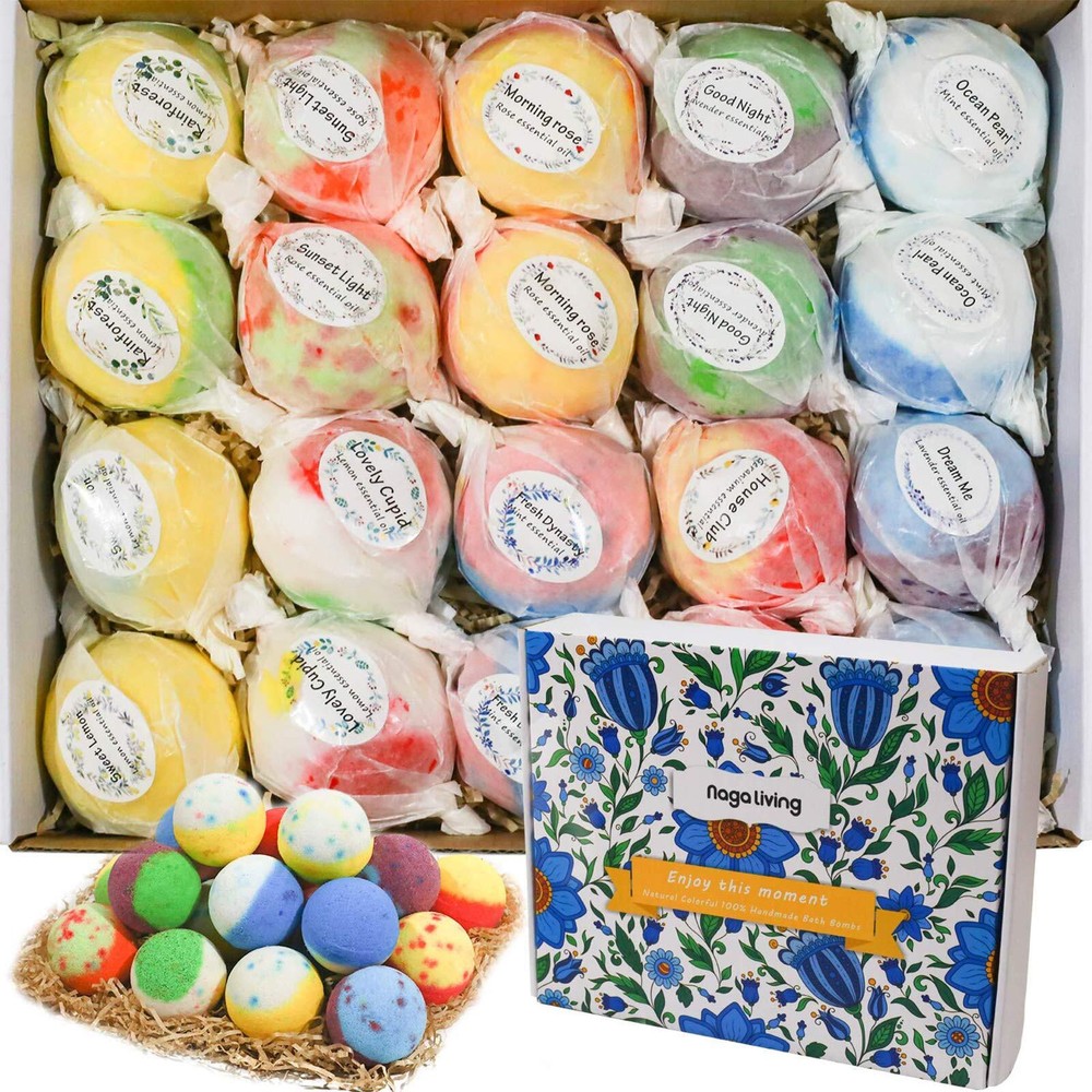 Bath Bombs Gift Set, 20 Wonderful Fizz Effect Handmade Bath Bombs for Valenti...