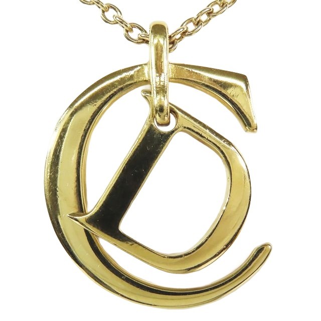 Vintage Christian Dior CD Logo Pendant Necklace Gold Chain Charm