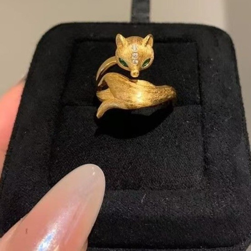 ￥ Gold Plated Fox Adjustable Ring Vintage Womens Open Band Jewelry