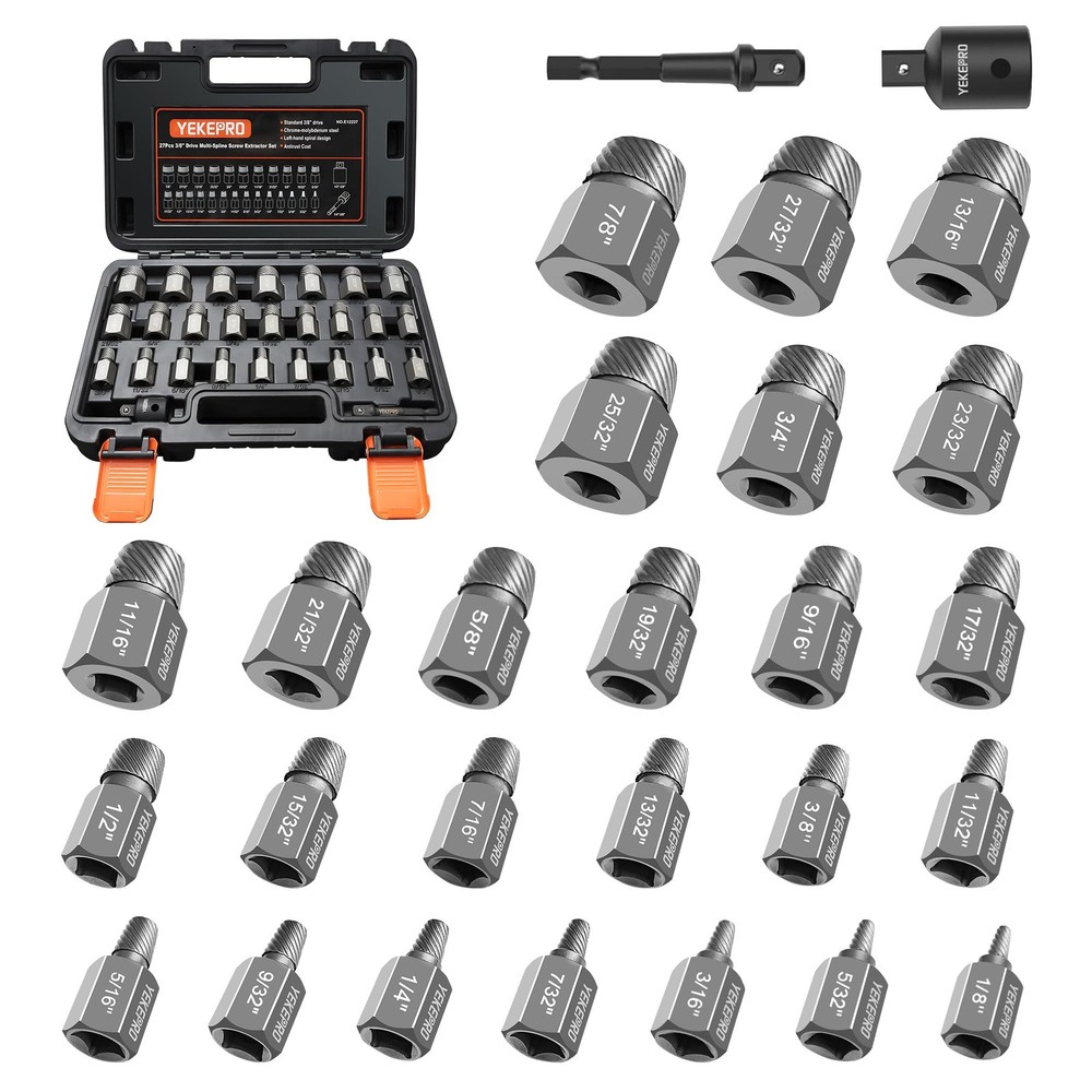 27Pcs Screw Extractor Set with 3/8-Inch Drive, Durable Chrome Molybdenum Alloy Steel Bolt Remover Kit
