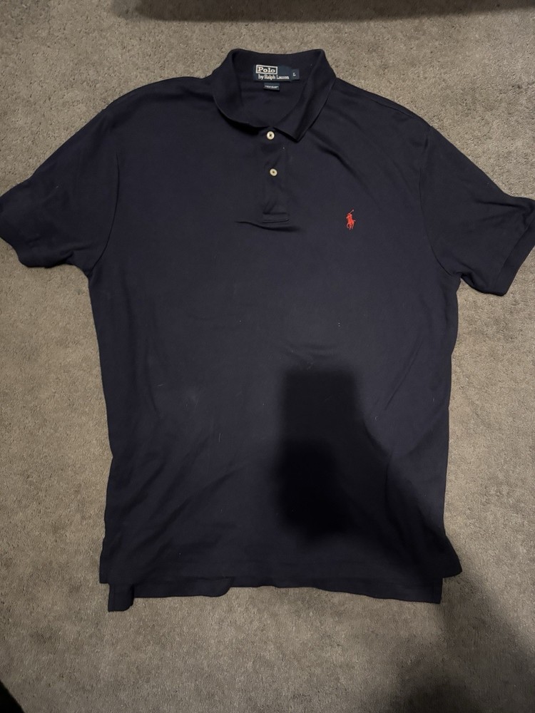 Polo Ralph Lauren Navy Blue Polo Shirt Red Pony Logo Mens Size Large