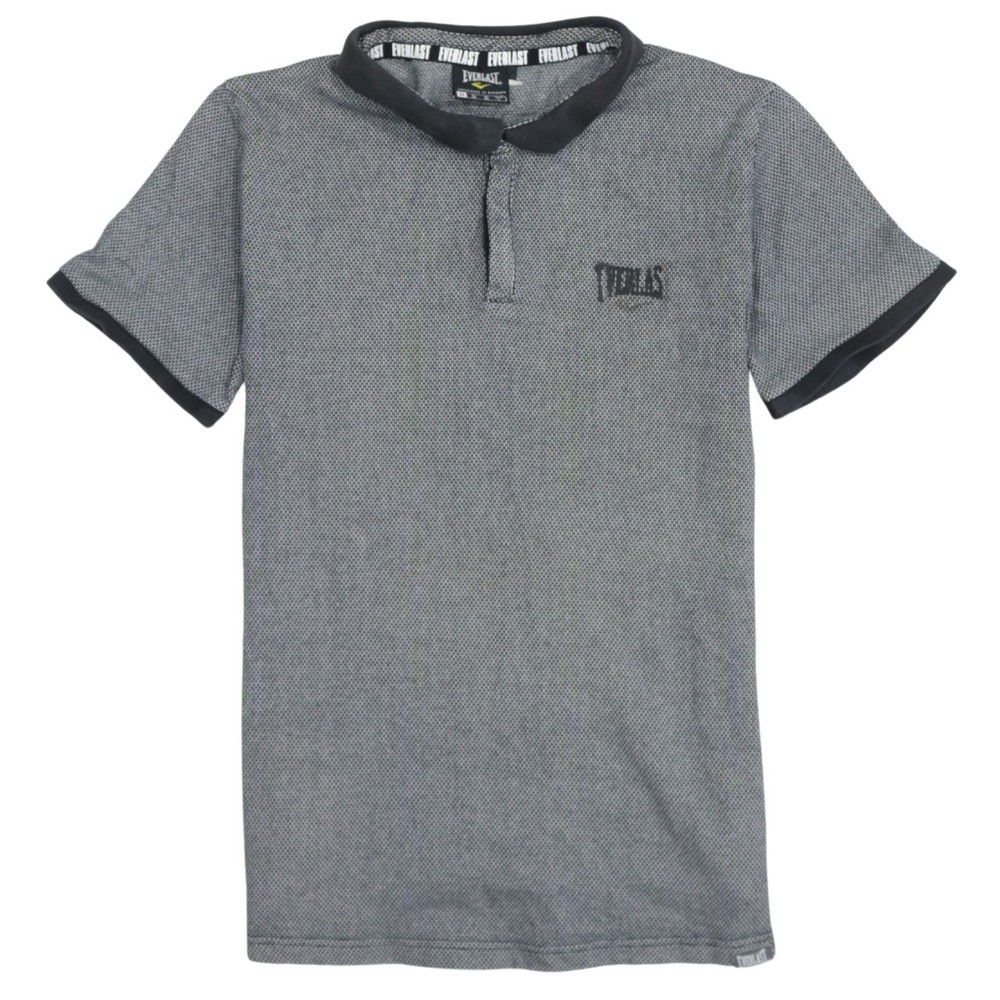 Everlast Mens Polo Shirt Grey Geometric Jersey Contrast Collar Embroidered M