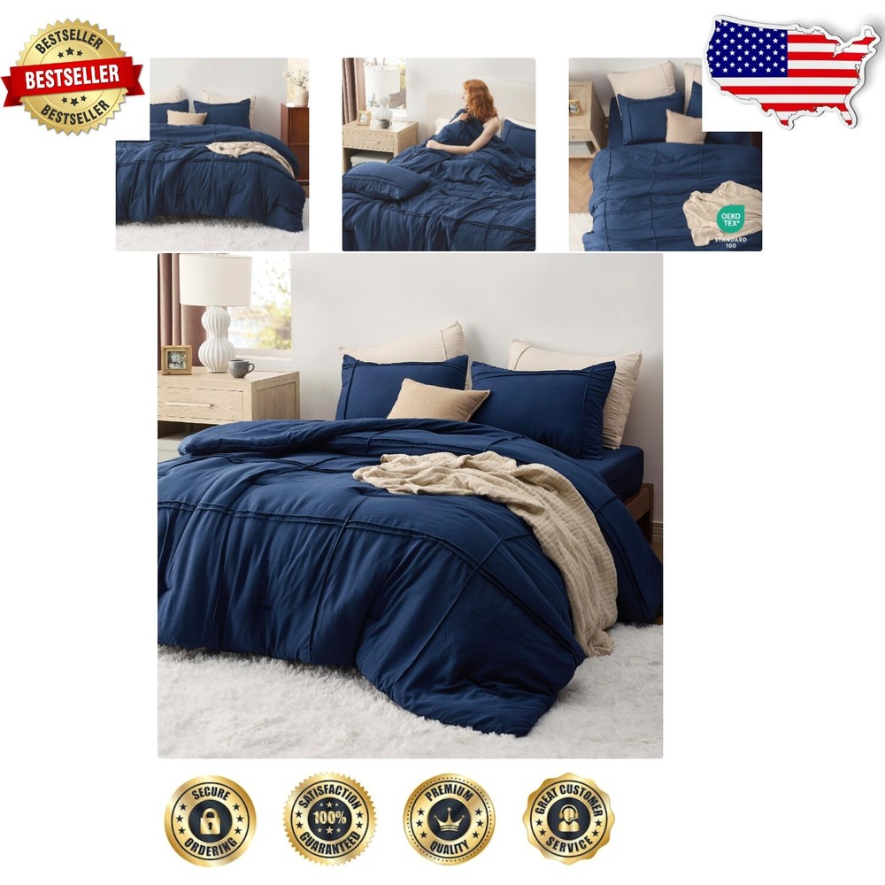 Premium 4-Piece King Bedding Set - Soft Pinch Pleat Comforter with Fitted Sheet