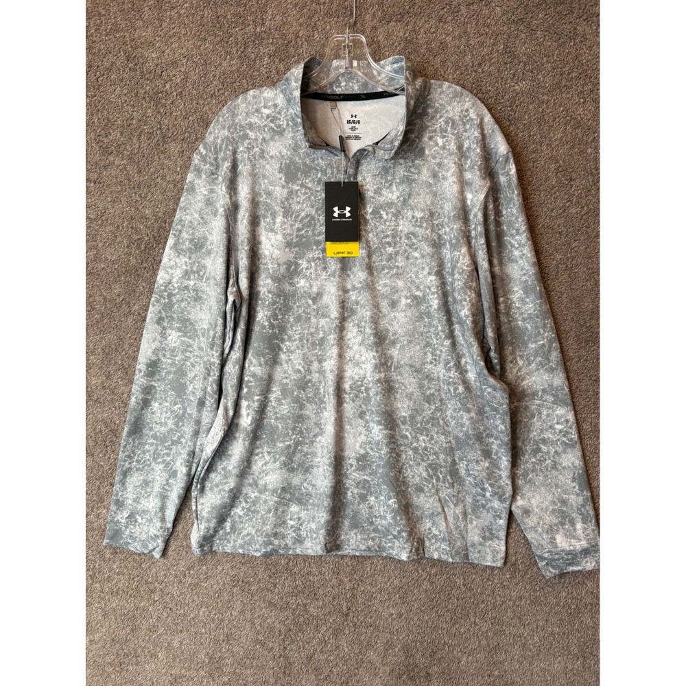 Under Armour Golf Mens Grey Marble Acid Wash Quarter Zip Pullover SPF 30 NWT