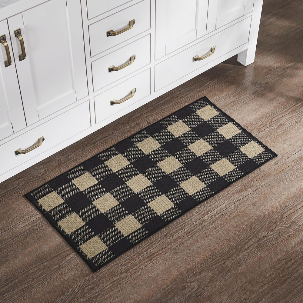 Black Check Indoor Rug Rect 17x36, Polyester Area Rug, Accent Rug, Floor Deco...