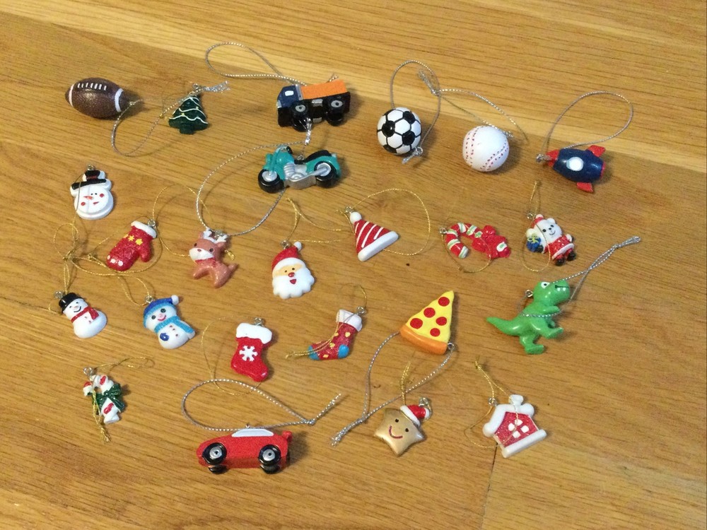 Miniature Christmas Tree Ornaments Acrylic Mini TOYS Sports Tiny Hanging Lot