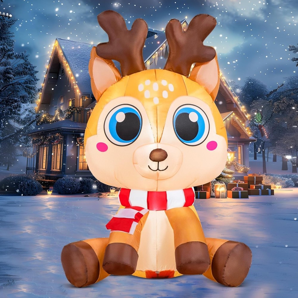 5 FT Tall Christmas Inflatable Cartoony Reindeer with Built-in LEDs