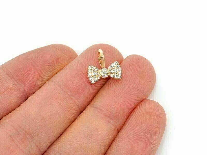 Mini Bow Shape Pendant 1Ct Round Cut Simulated Diamond In 14K Yellow Gold Plated