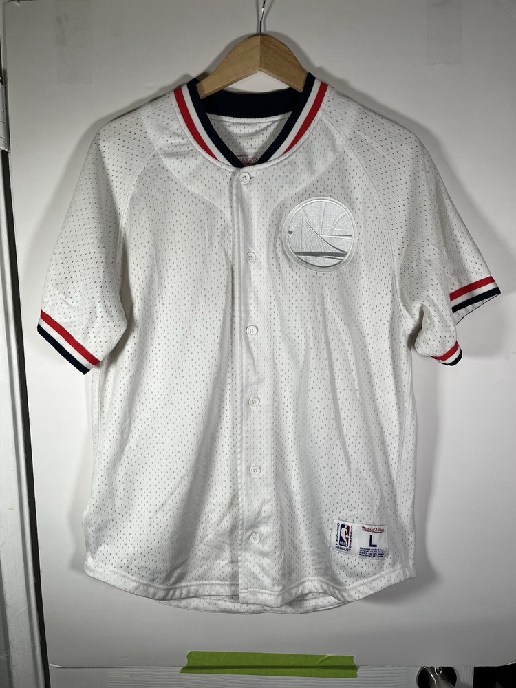 Mitchell Ness GOLDEN STATE WARRIORS AMERICA PATRIOTIC BASEBALL White JERSEY L