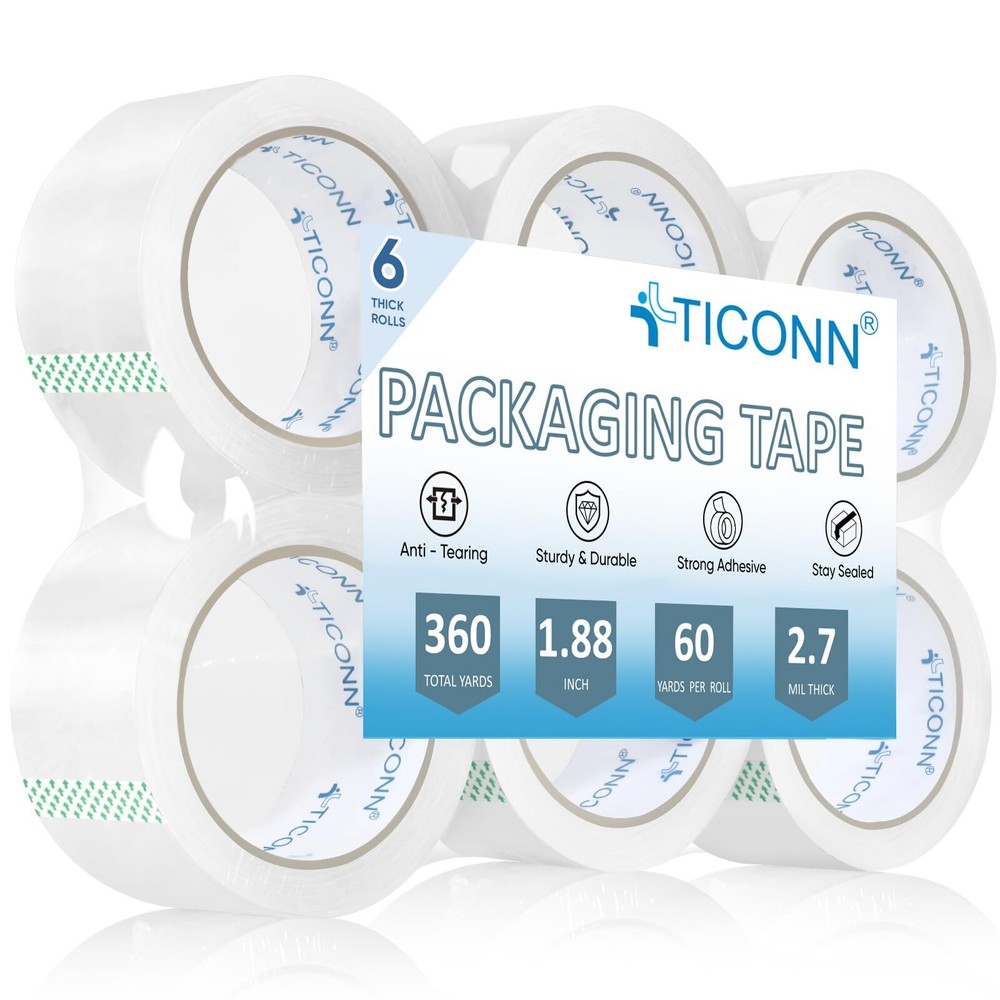 TICONN Packing Tape, 360 Yards Heavy Duty Clear Packaging Tape 2.7 mil Shippi...