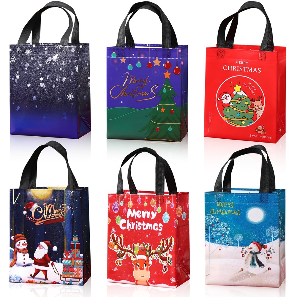 12PCS Christmas Gift Bag, Christmas Tote Bag Reusable, Candy Bag, Multi-Funct...
