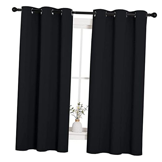 NICETOWN Thermal Insulated Black Halloween Pitch 42x63 Inch 2-Pack Curtains  