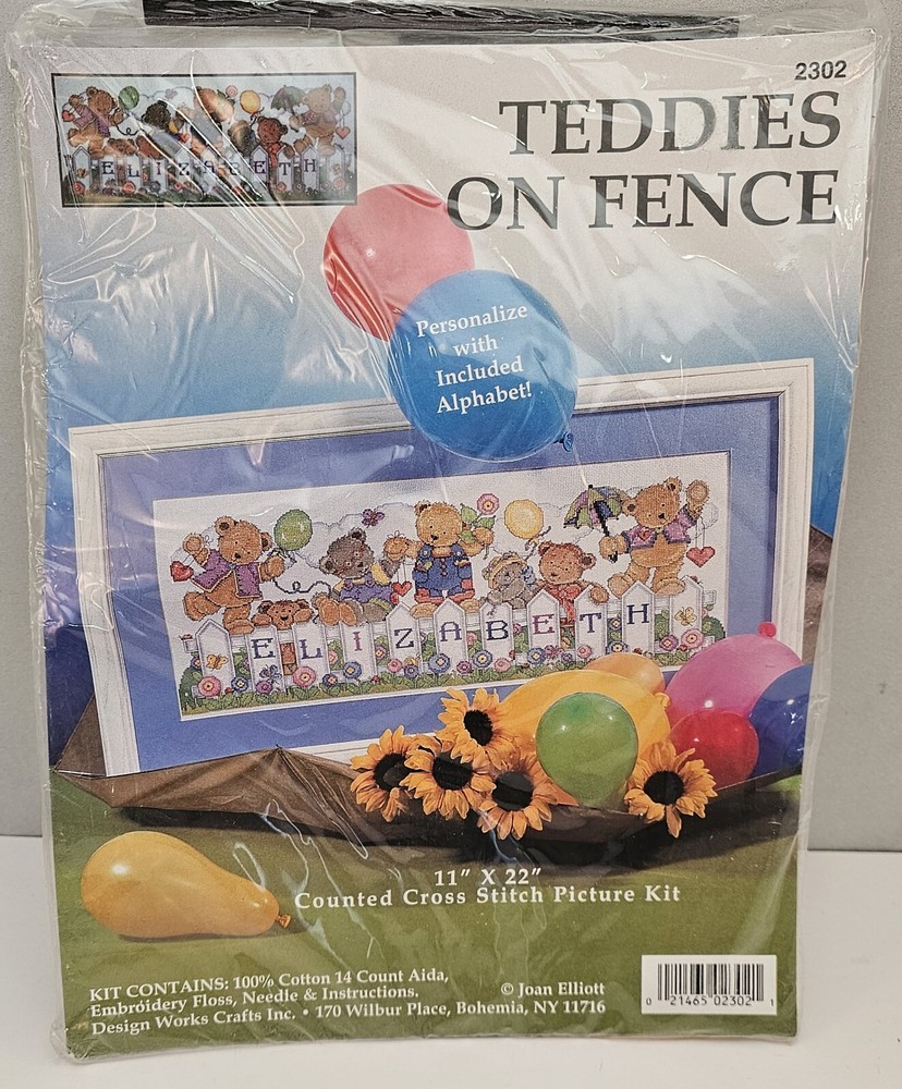 Personalized Counted Cross Stitch Kit Teddies On Fence Design #2302 New