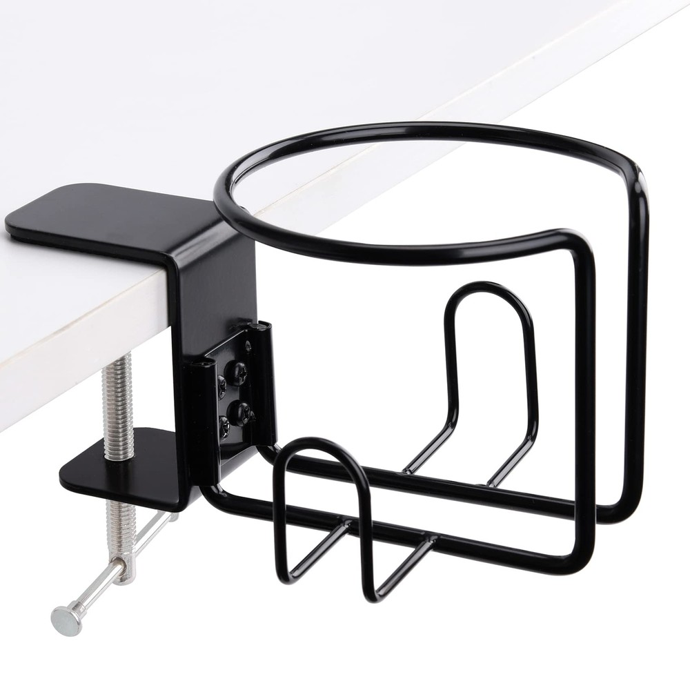 Large Desk Cup Holder, Clip On Table Anti-Spill Cup Holder for Lawn Chair, Ho...