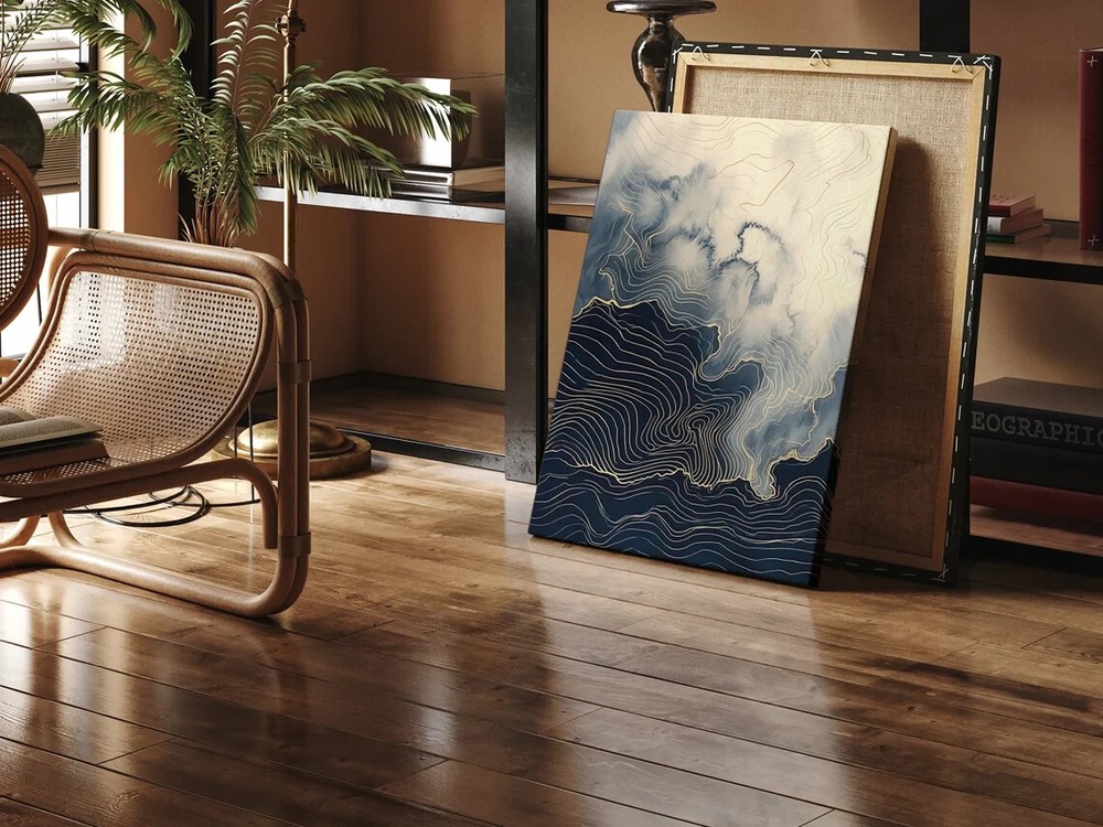 Beige Blue & White Abstract Painting Unframed Canvas Print Australian Wall Art