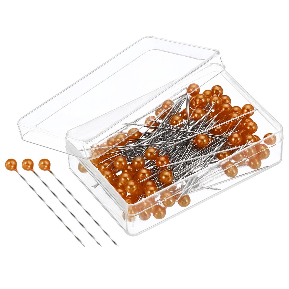 100Pcs Orange Pearlized Ball Head Quilting Pins Straight Needle for Sewing