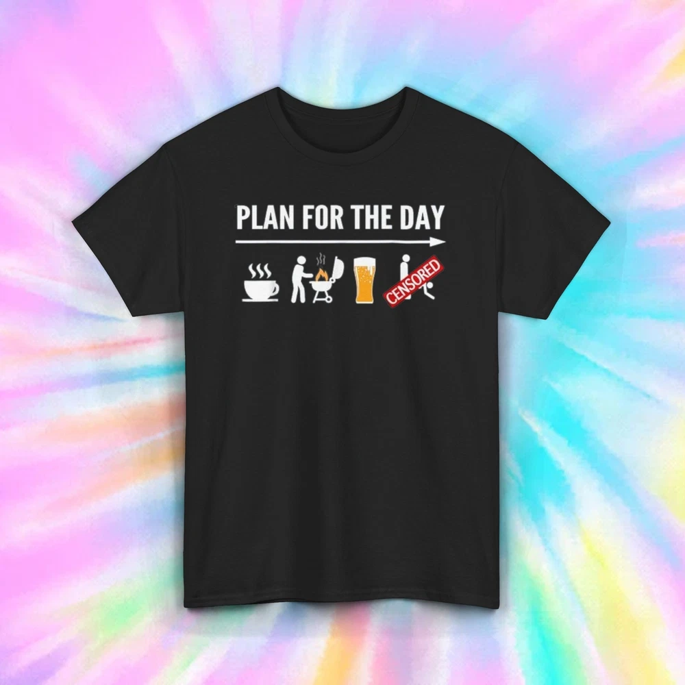 Plan for the Day T-Shirt Funny BBQ Graphic Tee Beer Drinking Humor