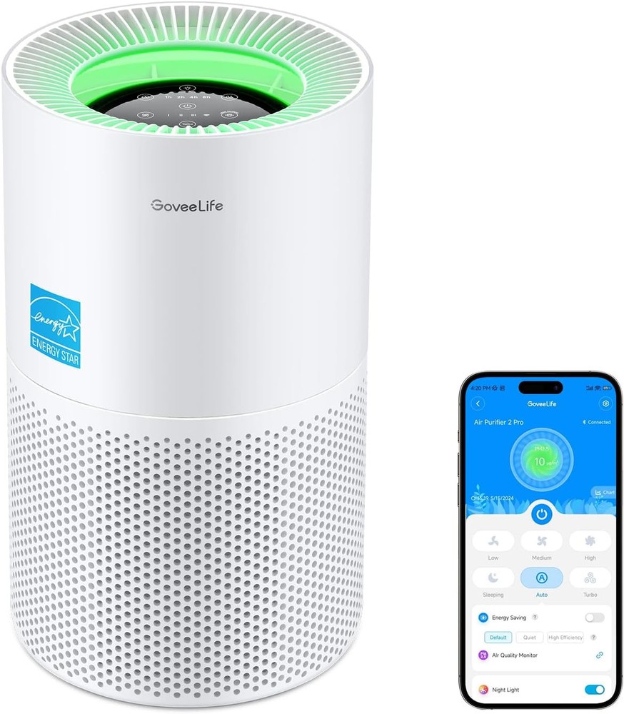 GoveeLife Smart Air Purifier for Homes and Large Rooms with Detachable White