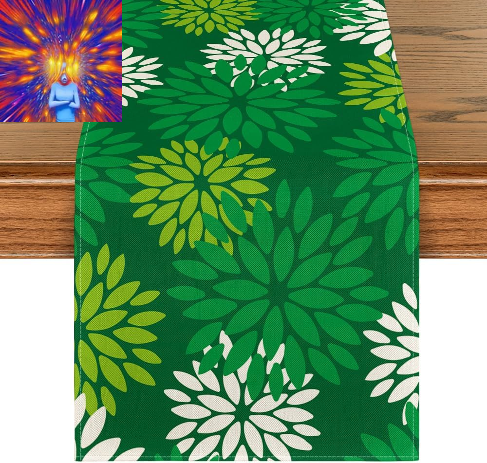 Green Dahlia Floral Pinnata St.Patrick'S Day Table Runner, Seasonal Spring Holid