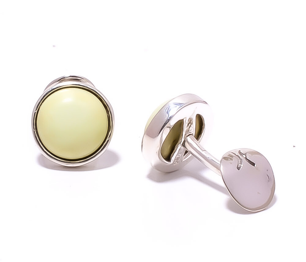 Lemon Chrysophrase - Tanzania Gemstone 925 Sterling Silver Bali Cufflink Men's