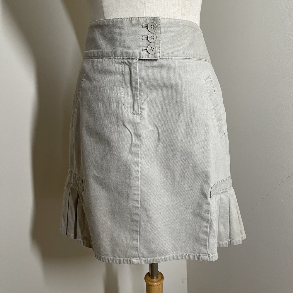 Ann Taylor LOFT Tan Side Pleat Knee Length Cotton Skirt Size 6 Breathable Comfort