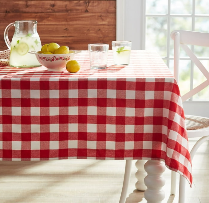 Pioneer Woman Classic Red Checker ✨ Fabric Tablecloth 60
